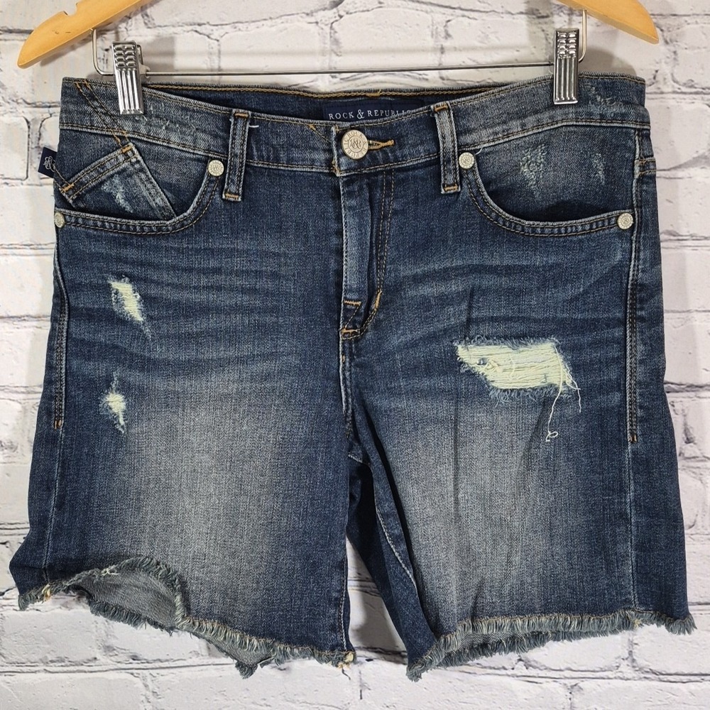 Rock &‎ Republic Womens Denim Shorts Distressed Frayed Hem Blue Size 10